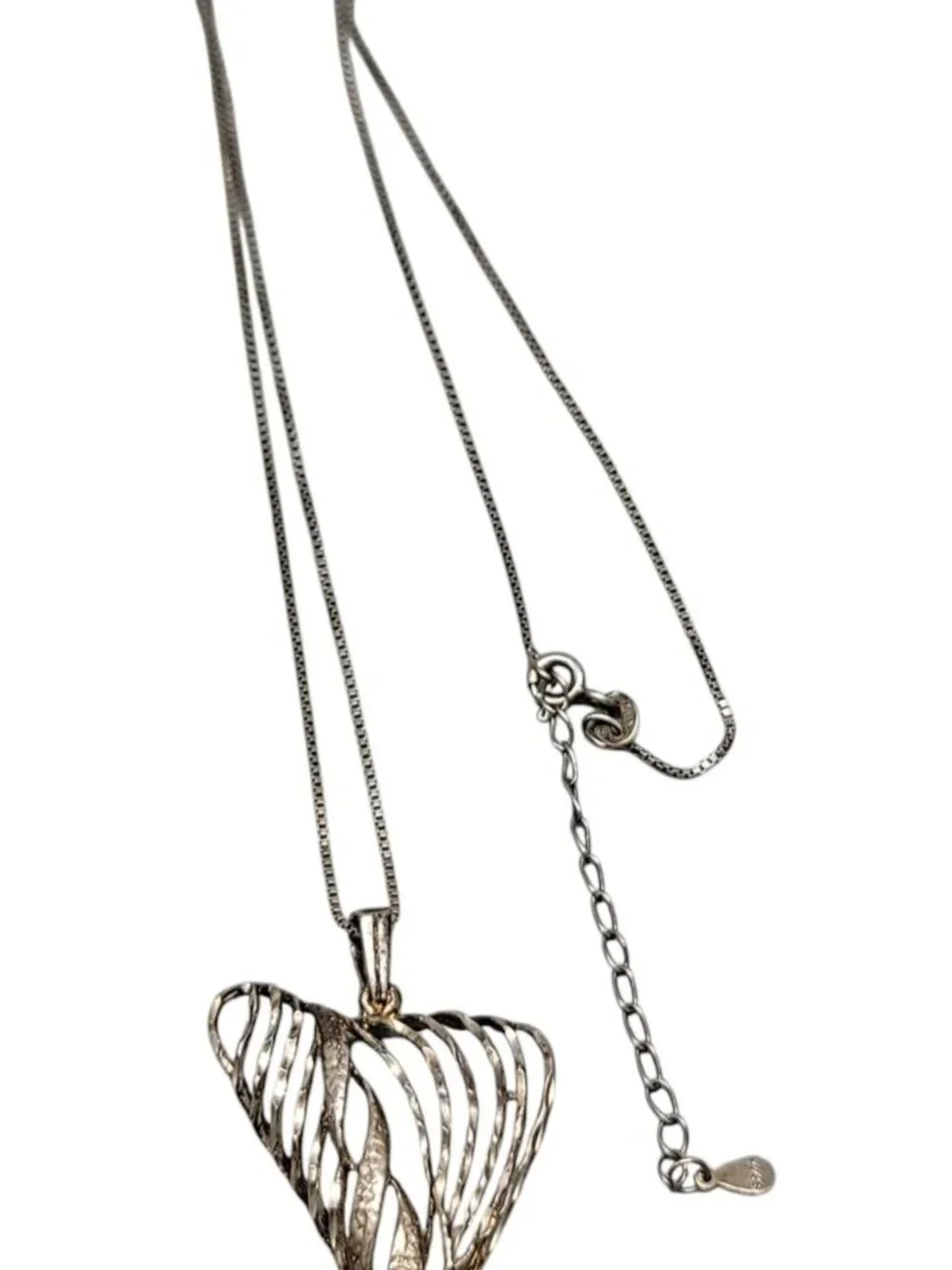 ACO Sterling Silver Heart Pendant Necklace  Open Metal Work Italy 925 Chain 20